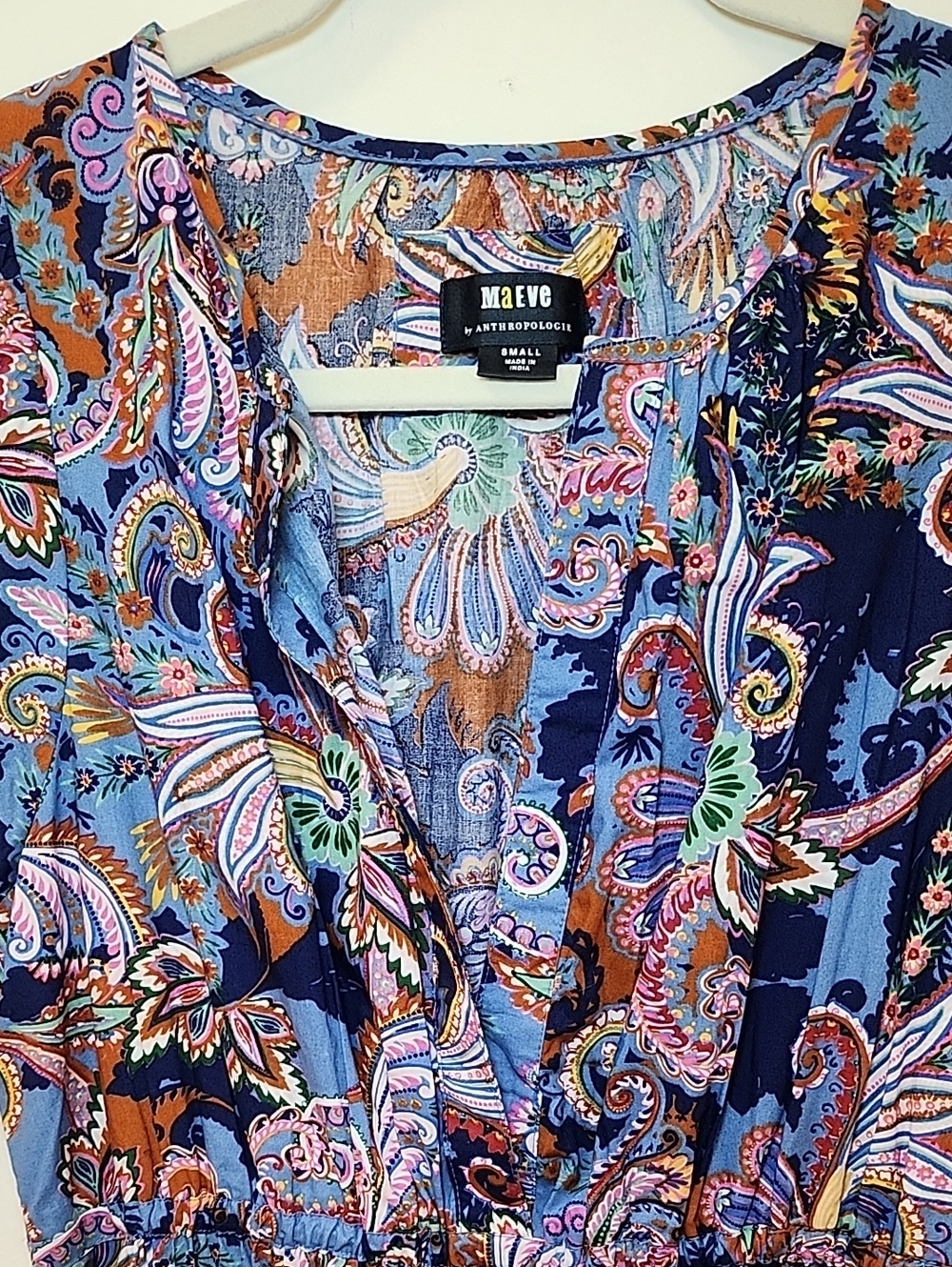 Anthro Somerset Mini Dress multicolor paisley print smocked waist tiered Sz S - Picture 4 of 16
